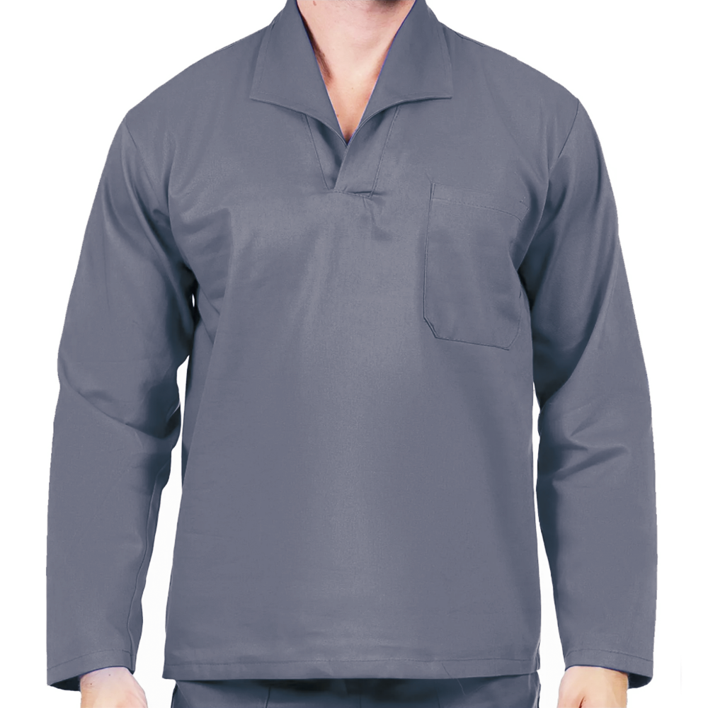 Camisa Brim Manga Longa Uniforme Profissional Cinza