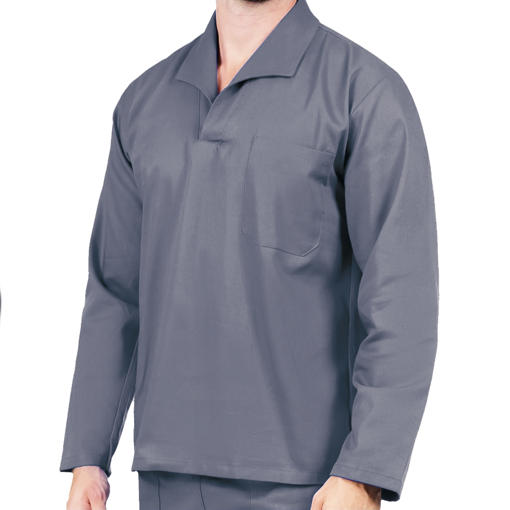 Camisa Brim Manga Longa Uniforme Profissional Cinza - Imagem 2