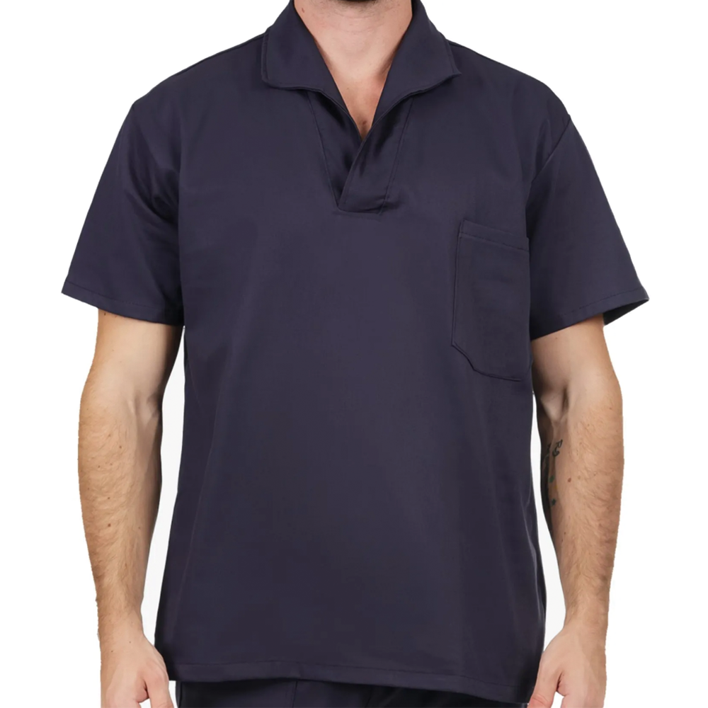 Camisa Brim Manga Curta Uniforme Profissional Azul Marinho