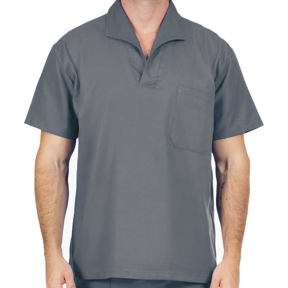 Camisa Brim Manga Curta Uniforme Profissional Cinza
