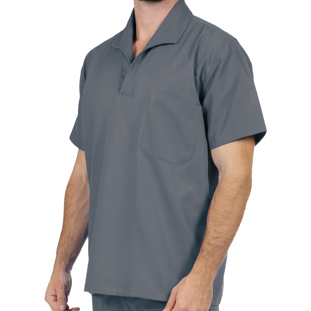 Camisa Brim Manga Curta Uniforme Profissional Cinza - Imagem 2