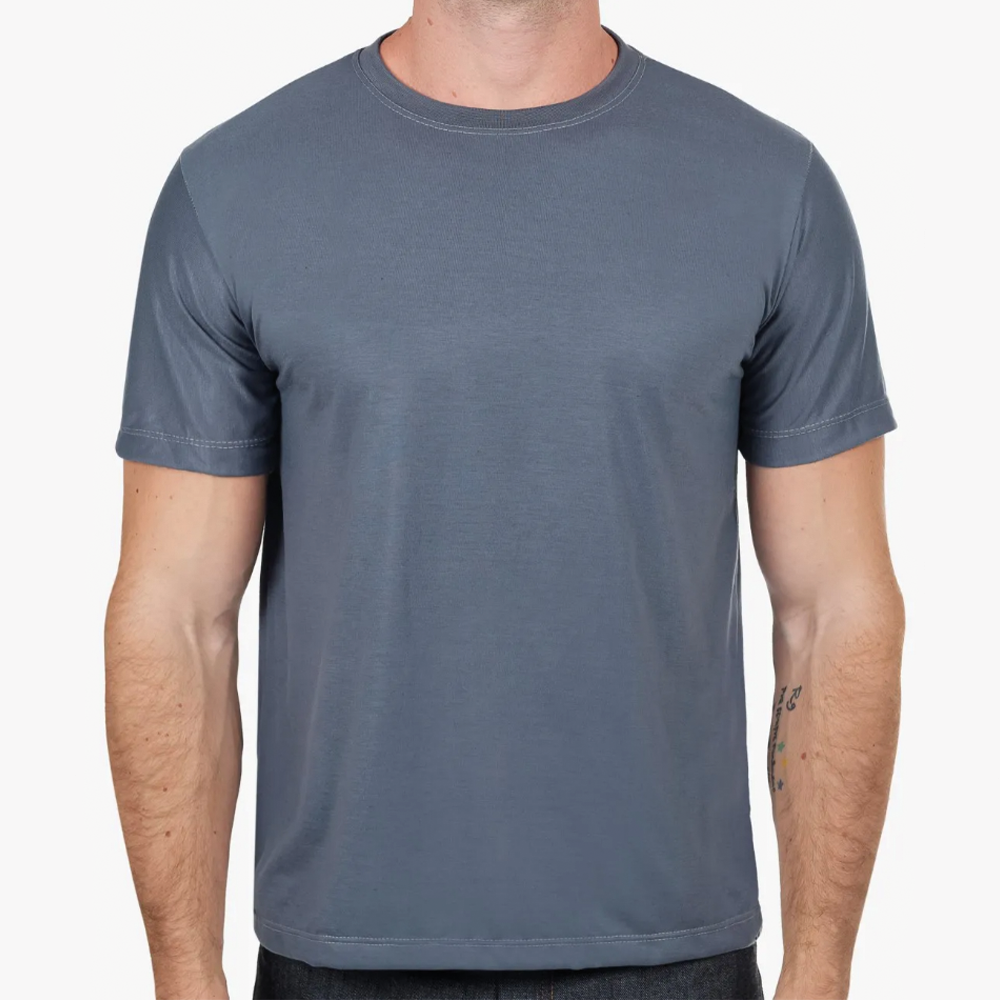 Camiseta Cinza Malha PV Manga Curta Gola Redonda