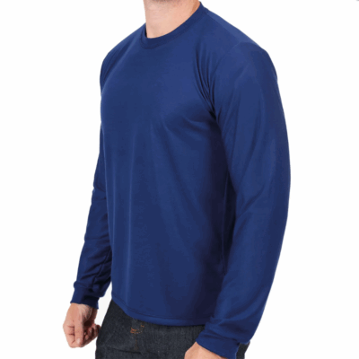 Camiseta Azul Marinho Malha PV Manga Longa Gola Redonda