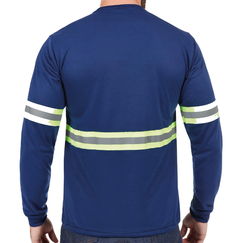 Camiseta Refletiva Azul Marinho Malha PV Manga Longa Gola Redonda - Imagem 3