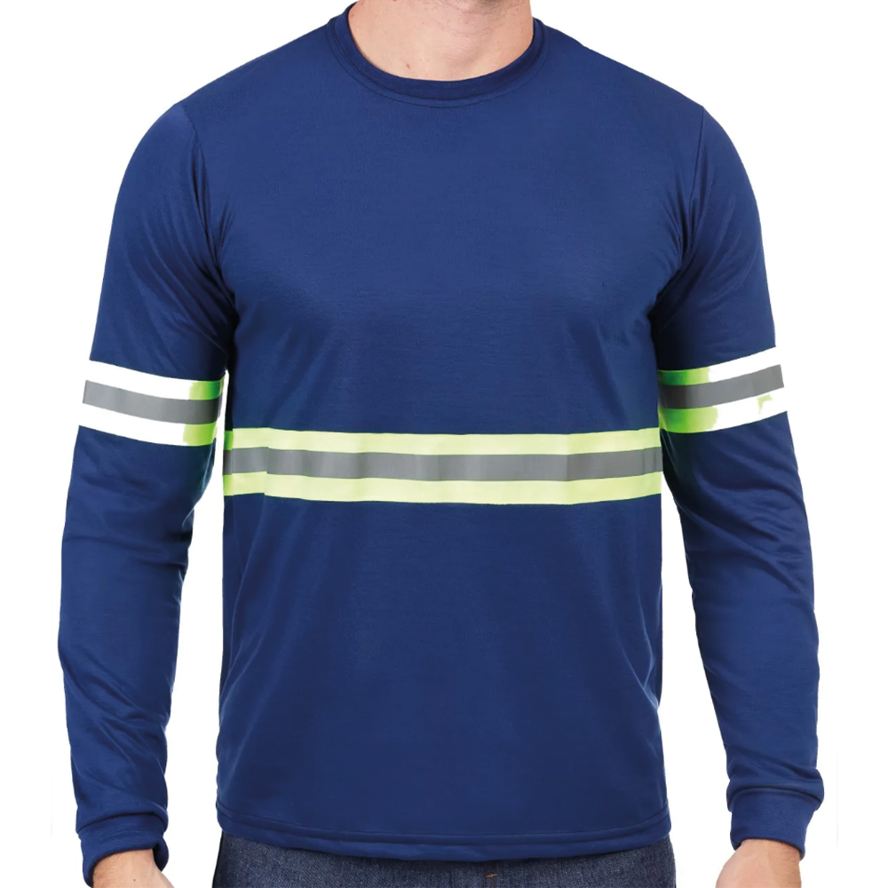 Camiseta Refletiva Azul Marinho Malha PV Manga Longa Gola Redonda