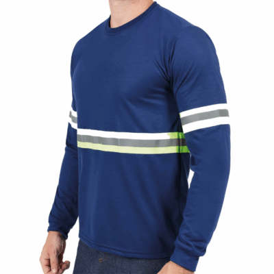 Camiseta Refletiva Azul Marinho Malha PV Manga Longa Gola Redonda