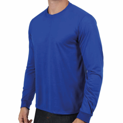 Camiseta Azul Royal Malha PV Manga Longa Gola Redonda