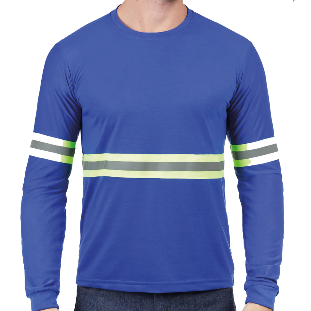 Camiseta Refletiva Azul Royal Malha PV Manga Longa Gola Redonda