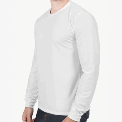 Camiseta Branca Malha PV Manga Longa Gola Redonda