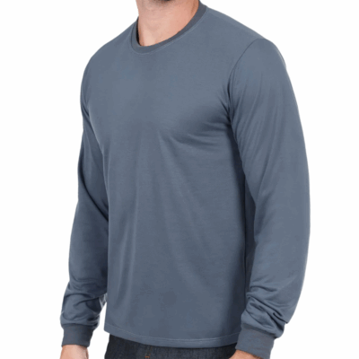 Camiseta Cinza Malha PV Manga Longa Gola Redonda