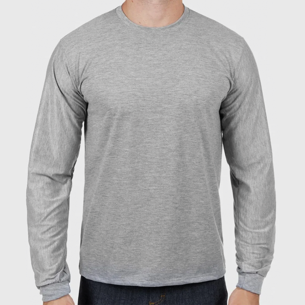 Camiseta Cinza Mescla Malha PV Manga Longa Gola Redonda