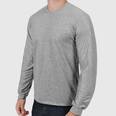 Camiseta Cinza Mescla Malha PV Manga Longa Gola Redonda