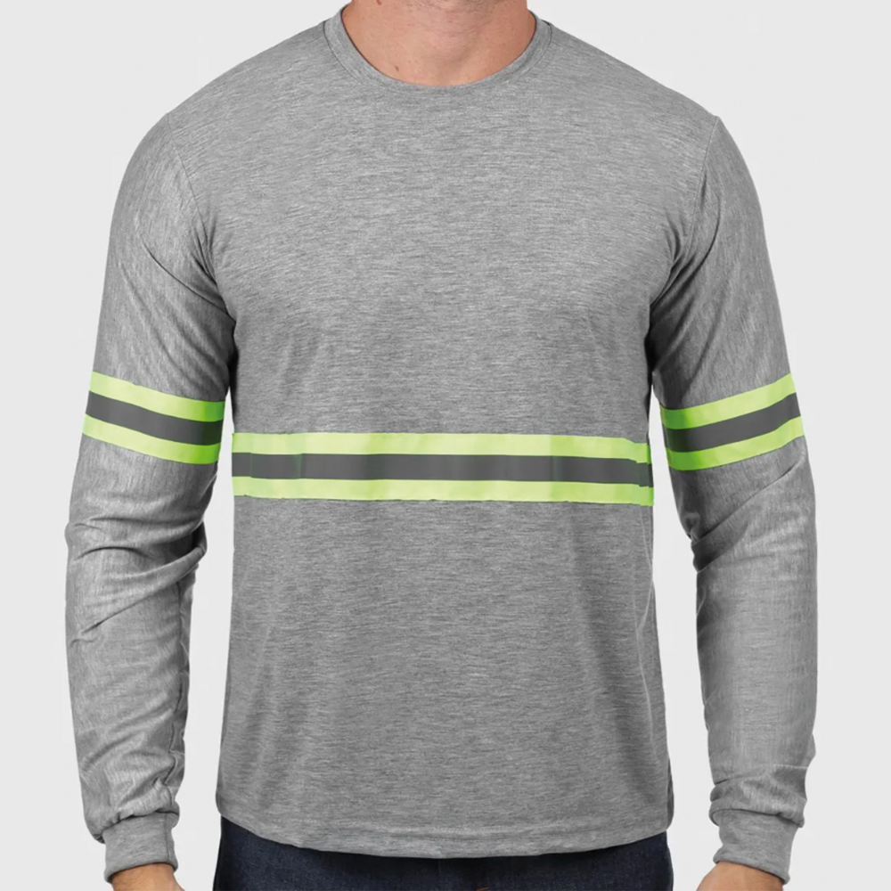 Camiseta Refletiva Cinza Mescla Malha PV Manga Longa Gola Redonda