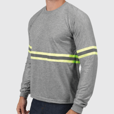 Camiseta Refletiva Cinza Mescla Malha PV Manga Longa Gola Redonda