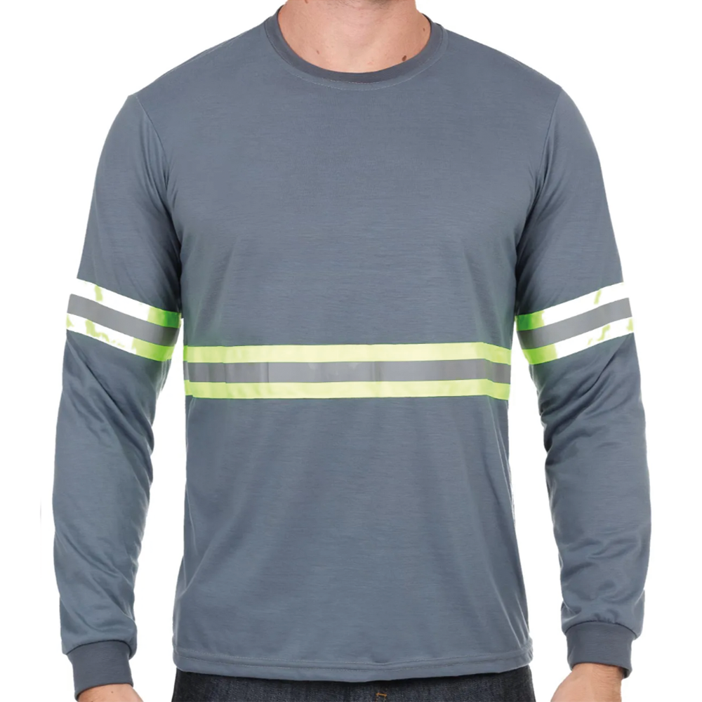 Camiseta Refletiva Cinza Malha PV Manga Longa Gola Redonda