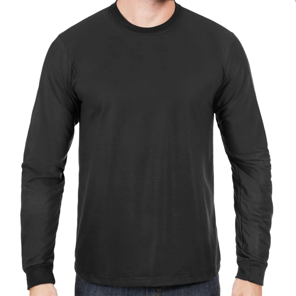 Camiseta Preta Malha PV Manga Longa Gola Redonda