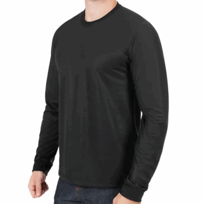 Camiseta Preta Malha PV Manga Longa Gola Redonda