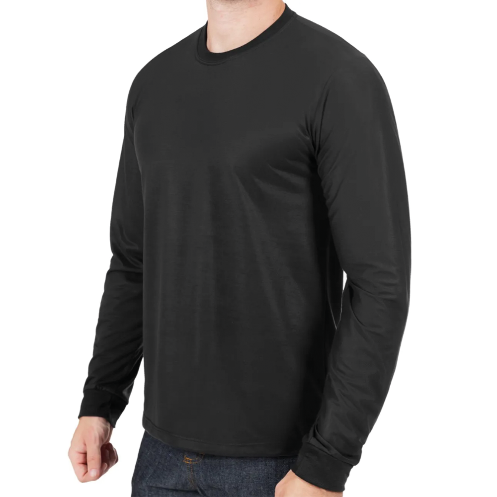Camiseta Preta Malha PV Manga Longa Gola Redonda - Imagem 2