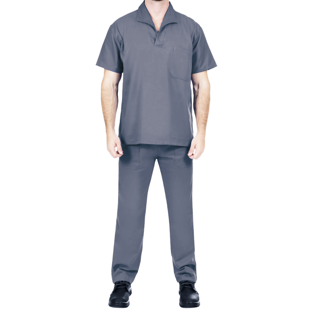 Conjunto Brim Uniforme Profissional Manga Curta Cinza
