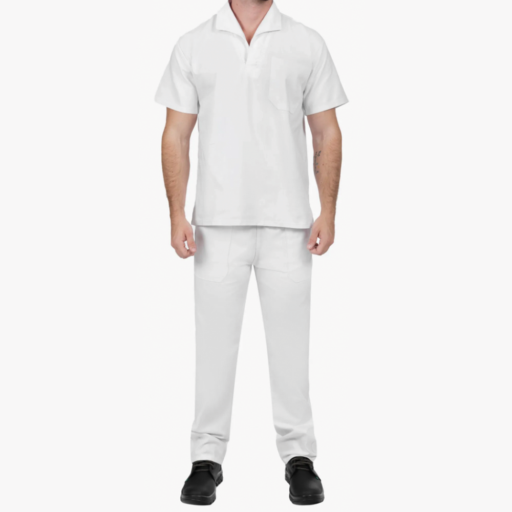 Conjunto Brim Leve Uniforme Profissional Manga Curta Branca