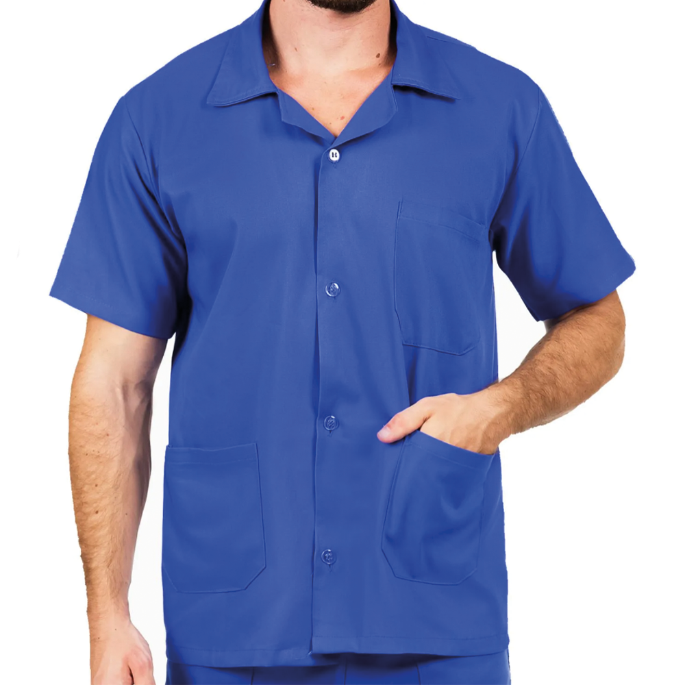 Jaleco Brim Manga Curta Com 3 Bolsos Uniforme Profissional Royal