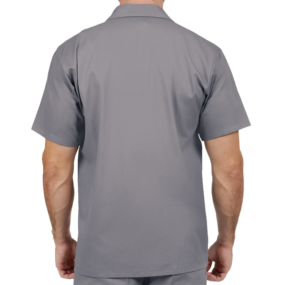 Jaleco Brim Manga Curta Com 3 Bolsos Uniforme Profissional Cinza - Imagem 3