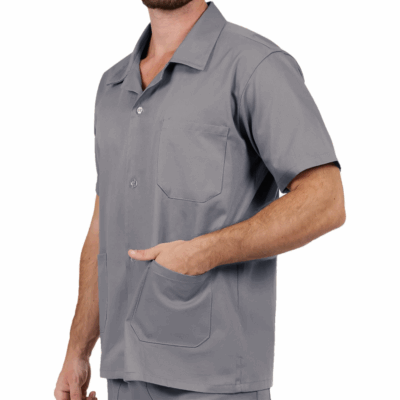 Jaleco Brim Manga Curta Com 3 Bolsos Uniforme Profissional Cinza