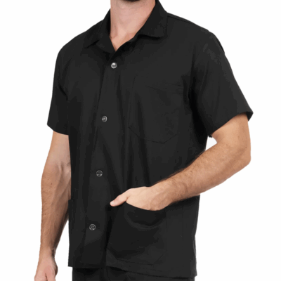 Jaleco Brim Manga Curta Com 3 Bolsos Uniforme Profissional Preto
