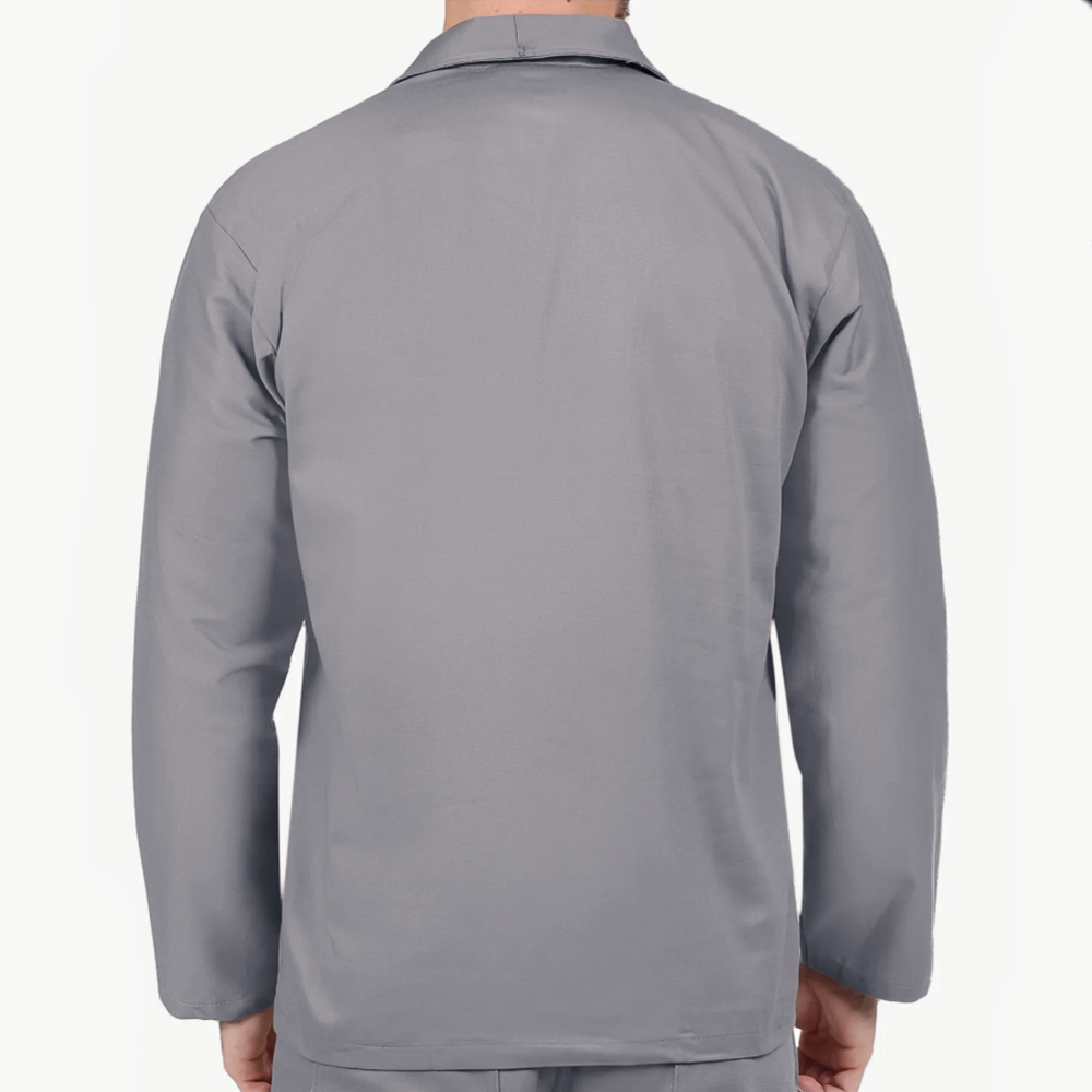 Jaleco Brim Manga Longa Com 3 Bolsos Uniforme Profissional Cinza - Imagem 3
