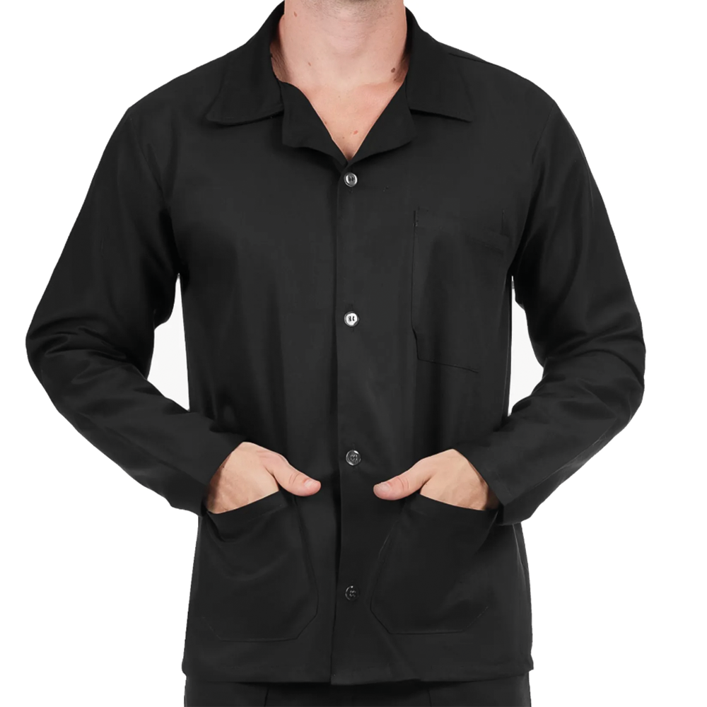 Lançamento Jaleco Brim Manga Longa Com 3 Bolsos Uniforme Profissional Preto